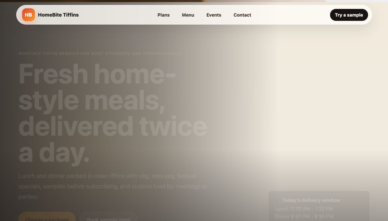 HomeBite Tiffin Service website preview